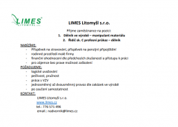 Nabídka práce - LIMES Litomyšl, s. r. o.