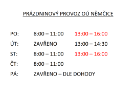 Prázdninový provoz 2023
