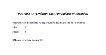 VÝSLEDEK DOTAZNÍKOVÉ AKCE PRO OBČANY PODRYBNÍKU