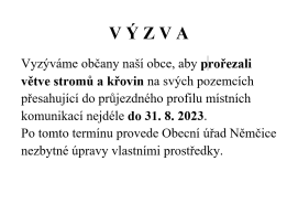 Výzva k prořezání větví stromů a křovin