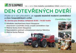 Pozvánka na den otevřených dveří Zemědělské Družstvo Sloupnice 2022