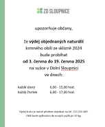 Výdej naturálií ZD Sloupnice 3. - 19. 6. 2025